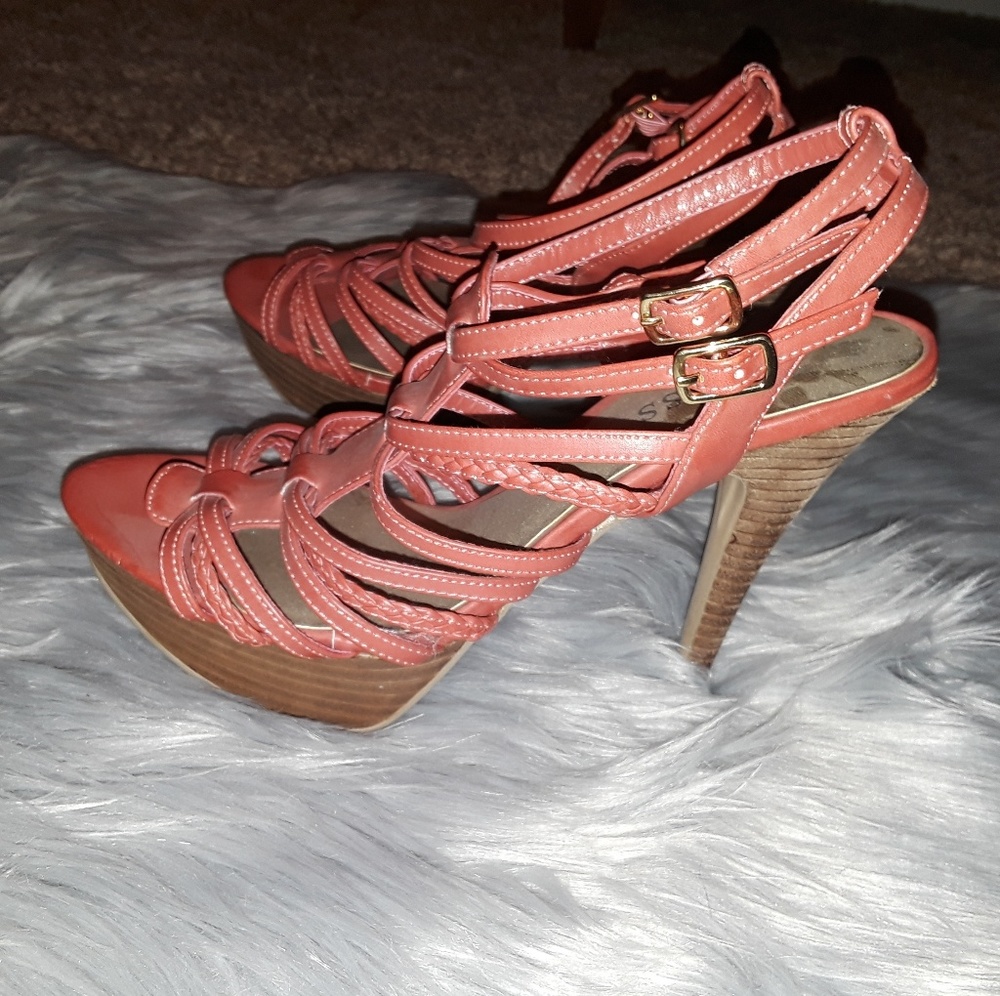 Guess Cork Heel Leather Sandals